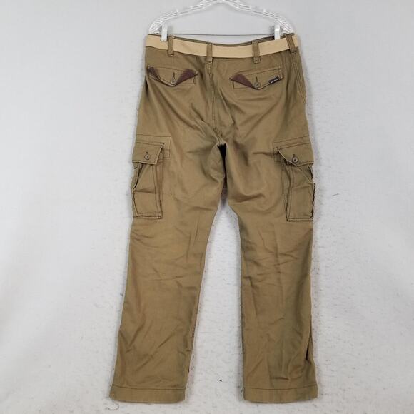 Wear First Cargo Pants Mens 34x30 Khaki Casual Cotton Utility Pockets Belted - Picture 7 of 13